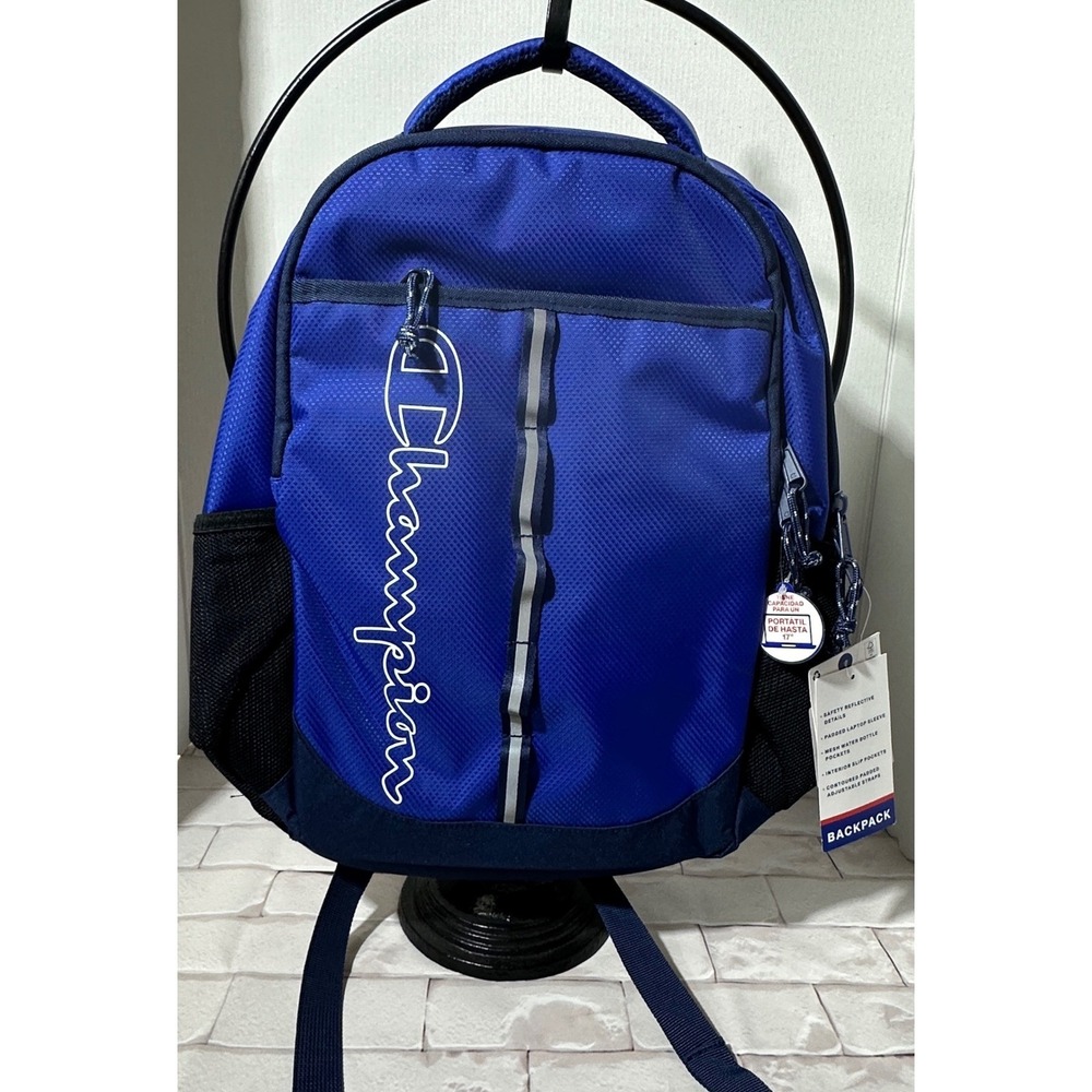 Champion Backpack Blue Laptop Pocket Water Bottle Pockets Adjustable‎ Straps